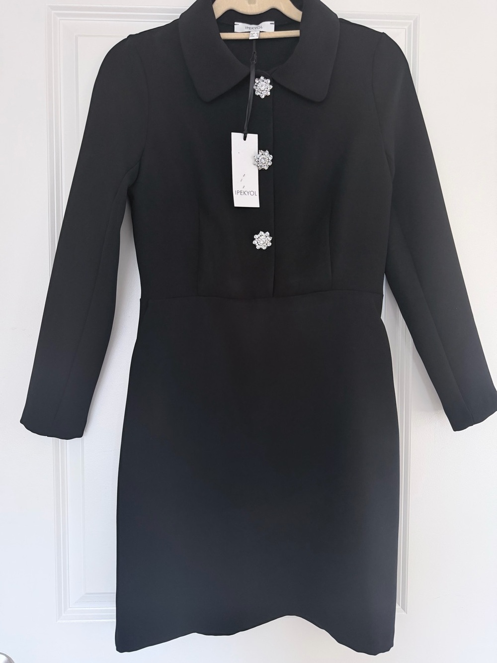 Ipekyol Black Jewel Button Peter Pan Collar Dress US 4 NWT